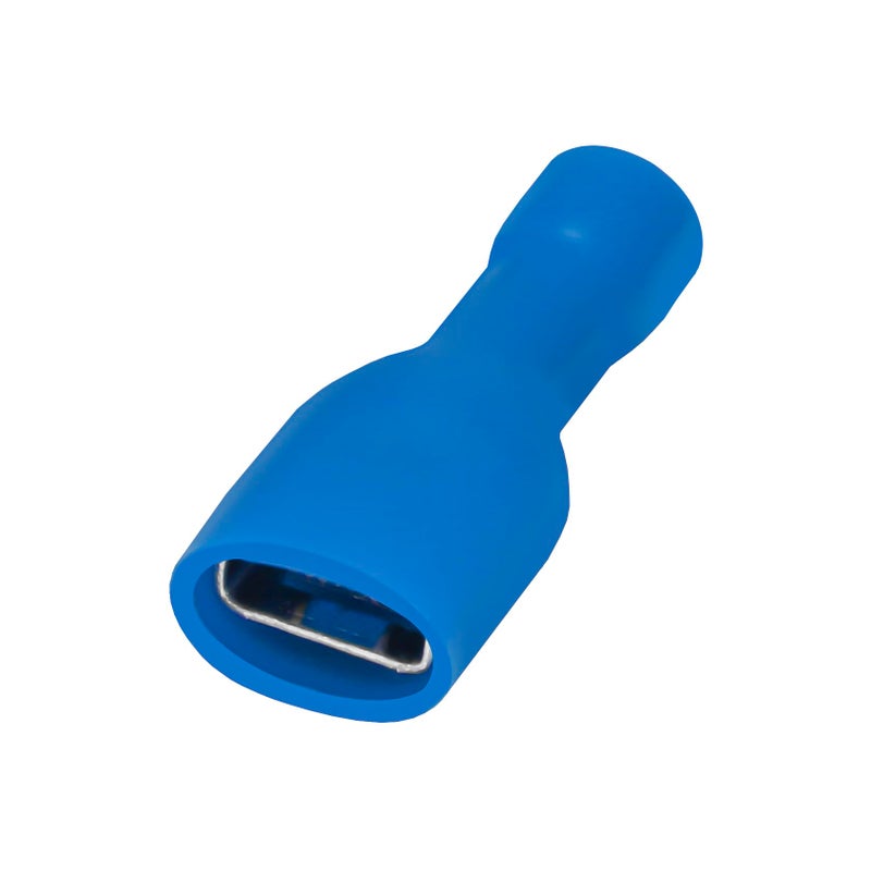 Heschen Female Quick Disconnects Vinyl Fully Insulated, FDFD2-250, 6.3 x 0.8 mm Cable Terminal, for 1.5-2.5mmÂ² (16-14 AWG), Blue, 100Pack - Image 1